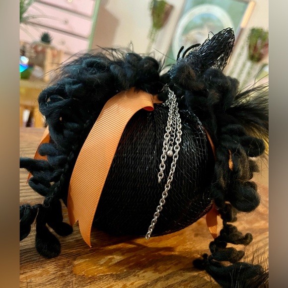 OOAK Handmade Upcycled GOTHIC Fabric Pumpkin - Gothic Halloween Vintage Jewelry - Picture 6 of 7